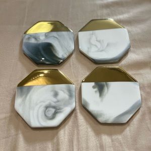 New Set of 4 Ceramic Coasters- Marble and Gold